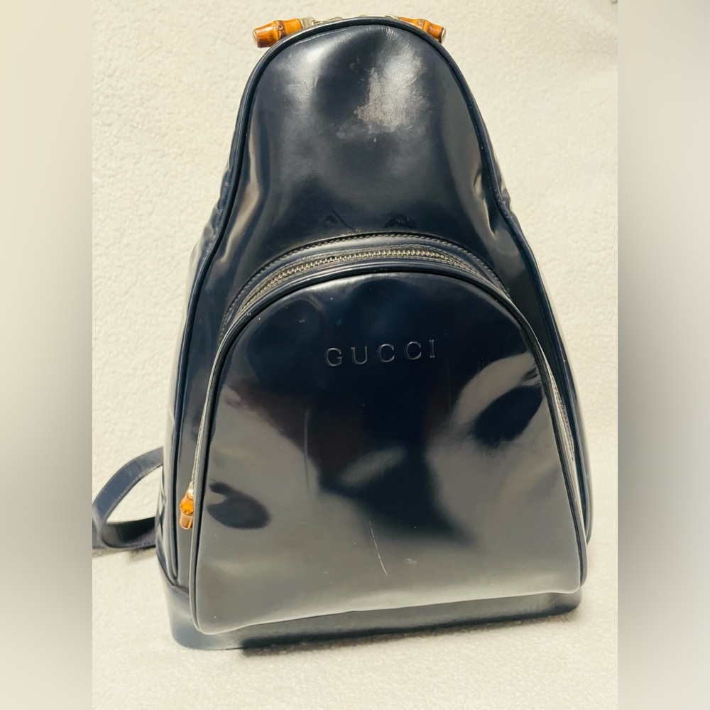 Gucci Bamboo Vintage Blue Patent Leather Sling Bag - Picture 5 of 14
